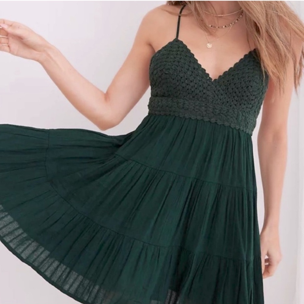 Aerie knitted top dark green sun dress small